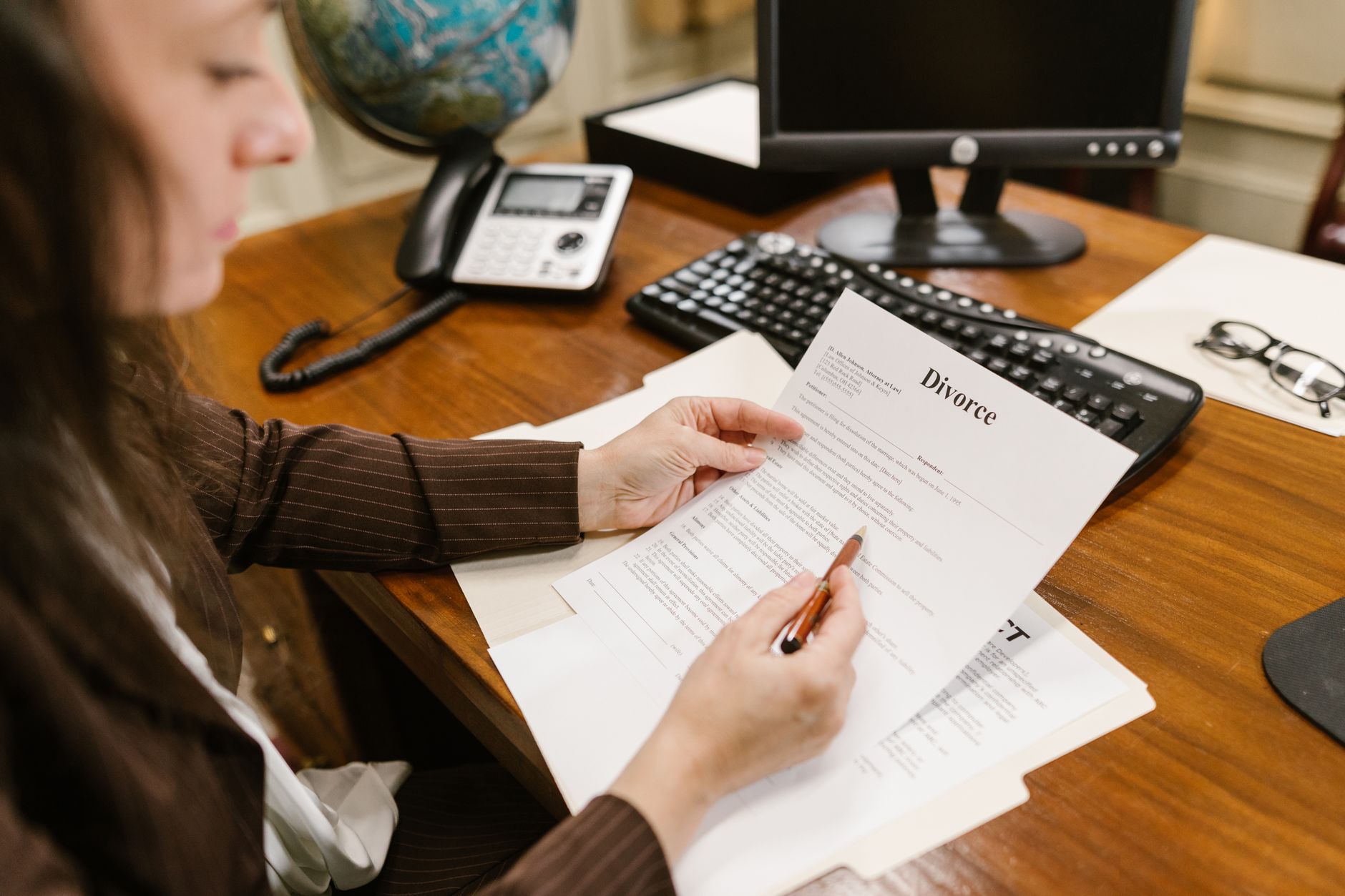 family lawyer reviewing divorce papers
